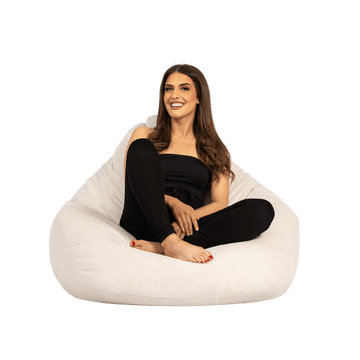 Boston Corduroy Bean Bag Chair lady crossed legged
